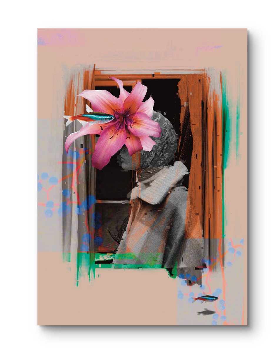 Surrealistic Portrait Giclee Print By Alina Lobanova, 17 X 23, Human Emotion On Window, Original Artwork