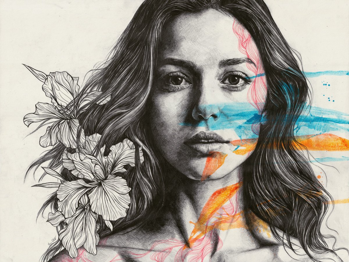 Expressive Portrait Pencil Drawing By Marco Paludet, 31 X 24", Dancing In Madness, Original Artwork