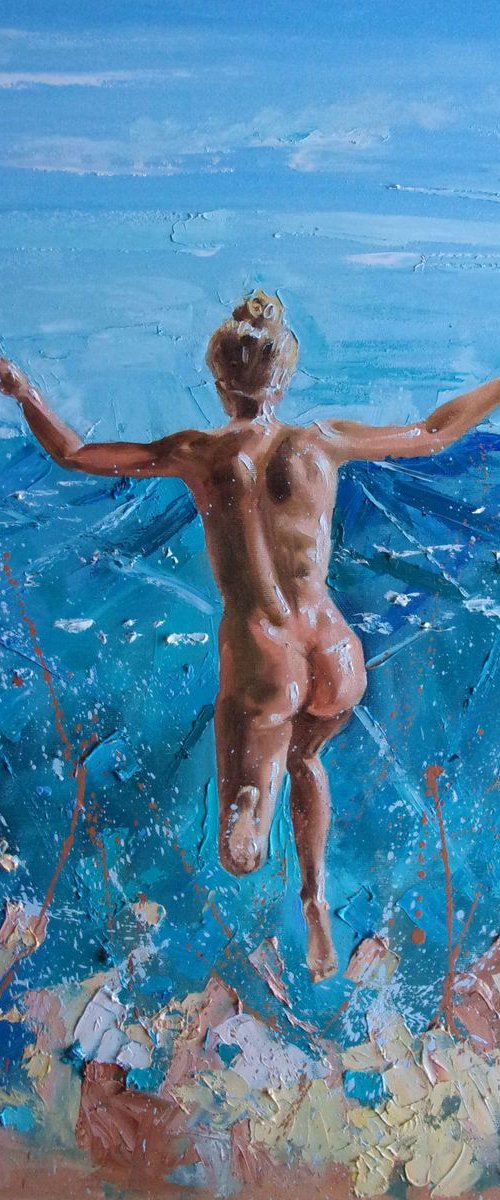 " GO AHEAD ... " SEA original painting palette knife GIFT MODERN URBAN ART OFFICE ART DECOR HOME DECOR GIFT IDEA by Monika Luniak