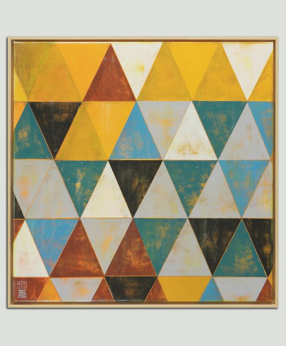 Triangle Traffic in Brown- Incl Frame - Square Canvas - 85x85CM - Ronald Hunter - 2A