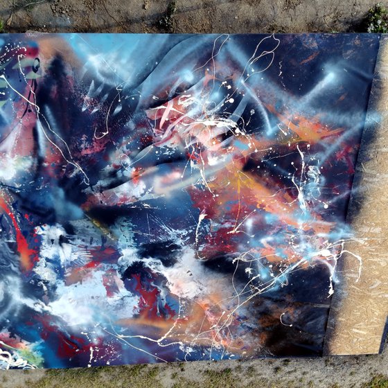 Gigantic xxl superbe colors abstraction fluid painting action art drippinig 450 cm ! by master Kloska