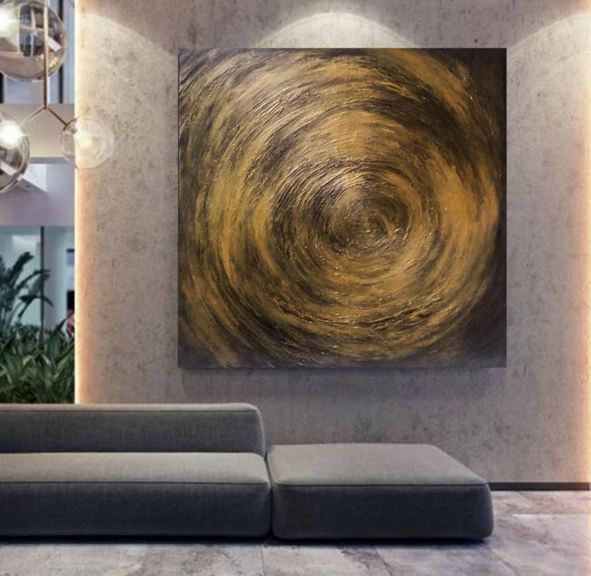 Gold Hole 100x100cm Abstract Textured Painting by Alexandra Petropoulou