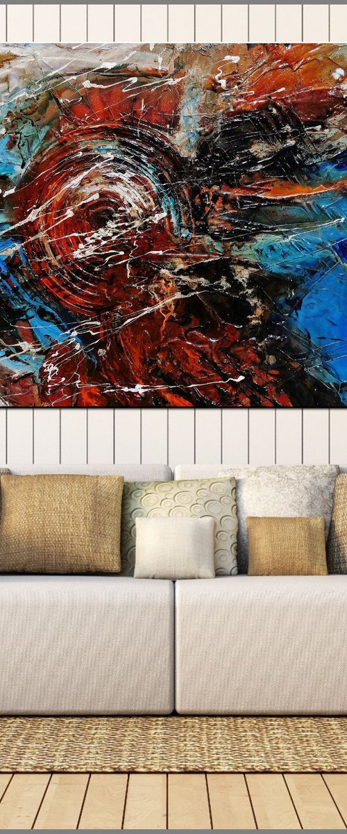 Rusted Overland 190cm x 100cm Blue Orange Abstract Art by Franko