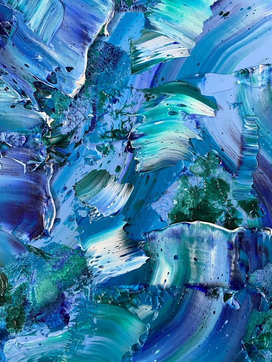 "Caught In Your Waves" - Original PMS Artwork Textured Abstract Oil Painting on Wood Panel - 24" x 16"
