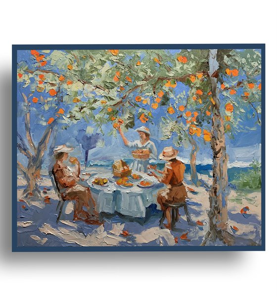 Picnic by tangerine tree