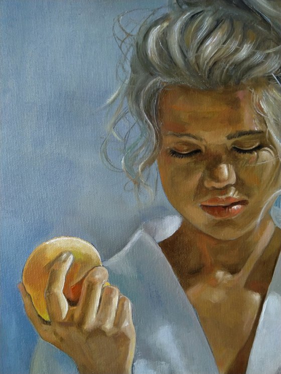 Blonde and wind 40x50cm ,oil/canvas, impressionistic portrait