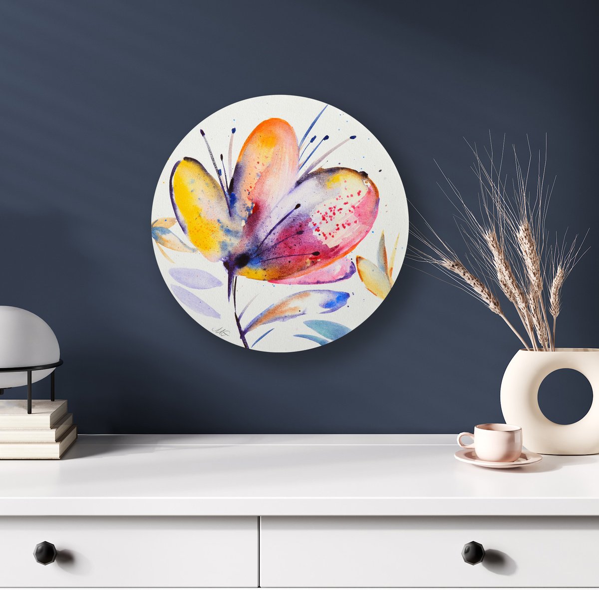 Abstract Botanical Drawing By Milena Gaytandzhieva, 12 X 12", Flower Impression 3, Original Artwork