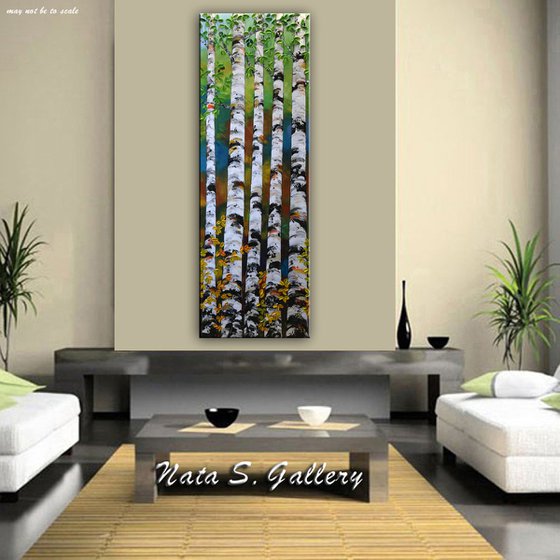 Summer Birch Trees - Large Painting 72" x 24"