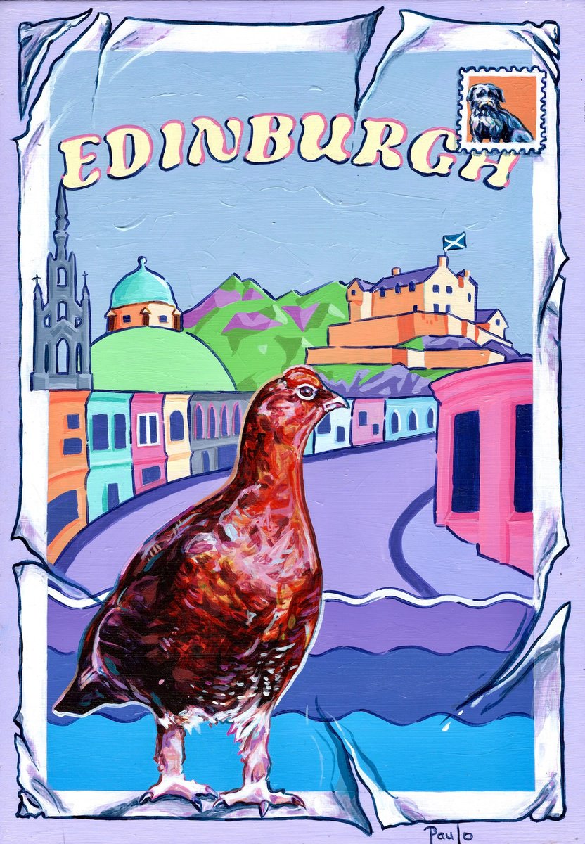 Illustrative Cityscapes Acrylic Painting By Paul Ward, 8 X 12", A Postcard From Edinburgh, Original Artwork