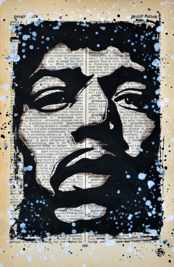 Jimi Hendrix - Collage Art on English Dictionary Vintage Page