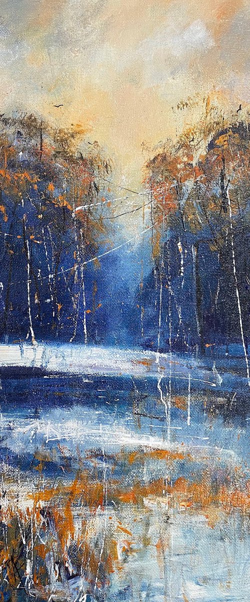 Winter Trees by Frozen Lake by Teresa Tanner