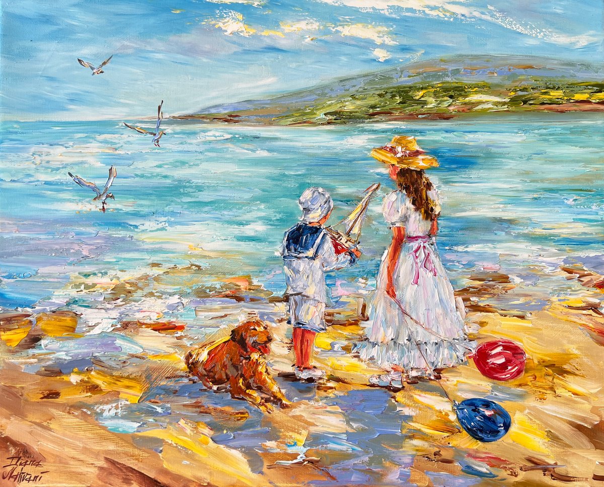 Les Enfants Au Bord De La Mer By Diana Malivani, 20 X 16, Artwork For Sale On Artfinder