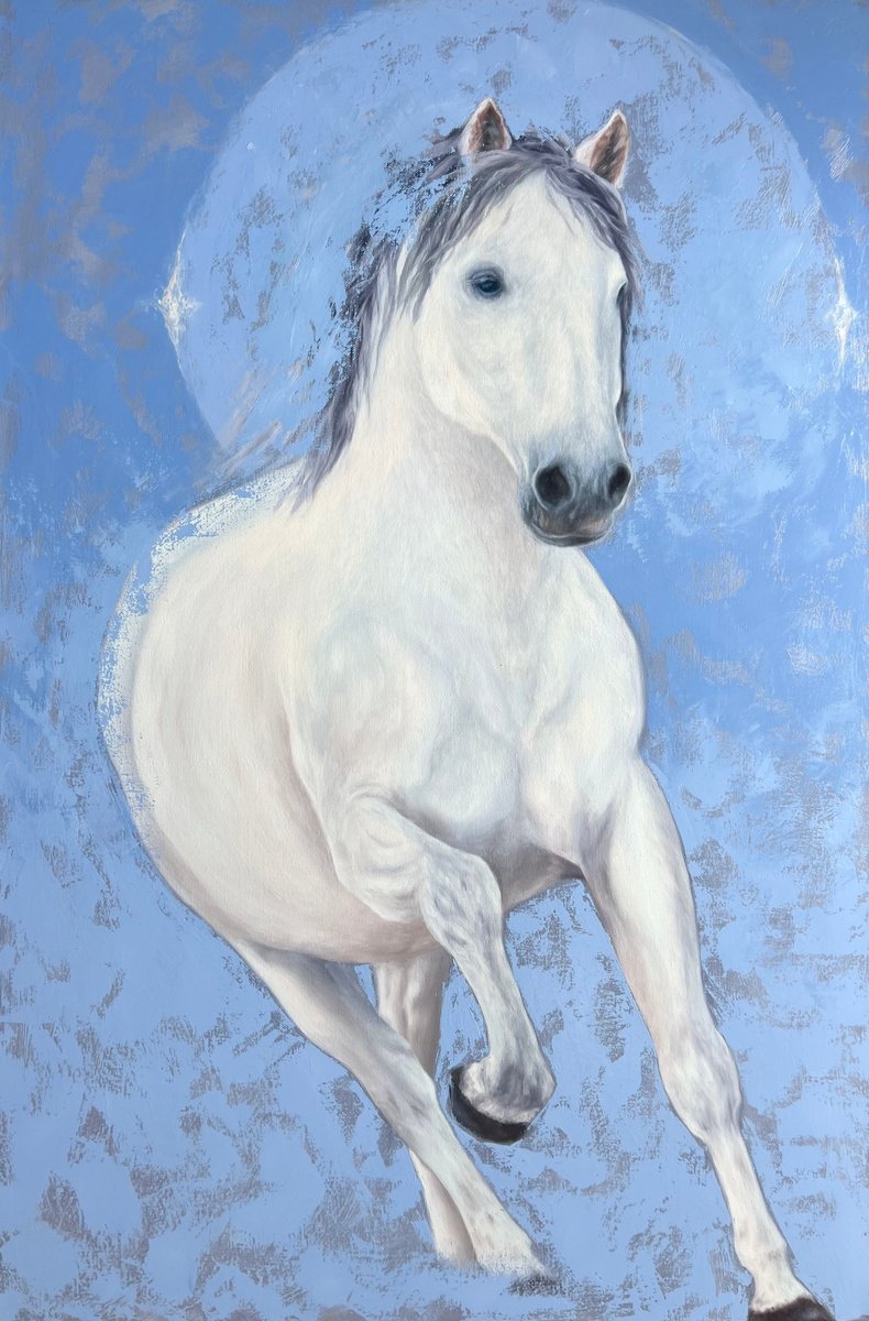 Animal Oil Painting By Olya Lane, 24 X 36", White Thunder, Original Artwork