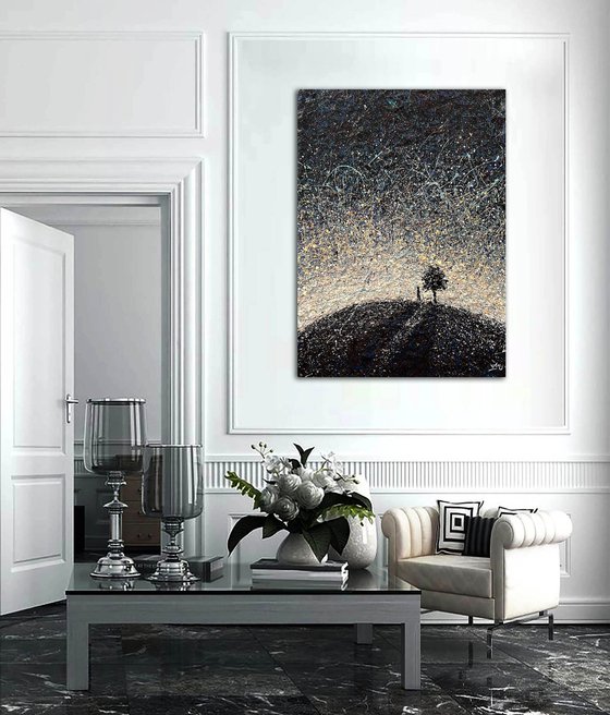 Painting with meaning Philosophical painting Black white abstraction Universe Meaning of life