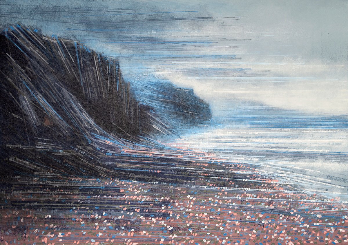 Impressionistic Landscape Acrylic Painting By Marc Todd, 23 X 17", Misty Sea Cliffs, Original Artwork