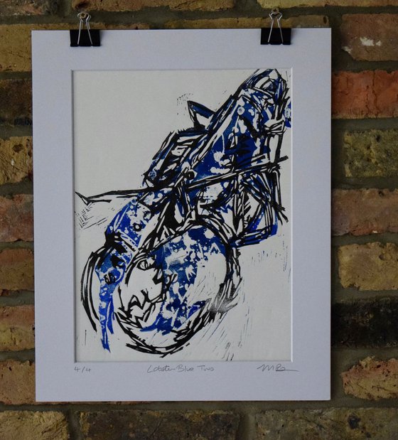 Lobster Blue Two lino print