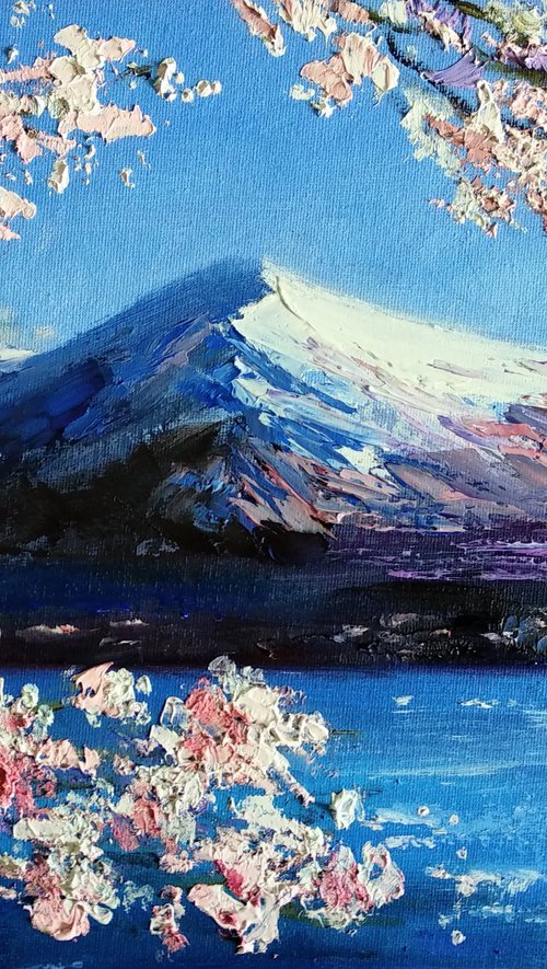 Landscape Mountain Sea view Fuji Spring Cherry Blossom Japan Sakura by Anastasia Art Line