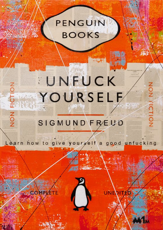 Relax and Unfuck 140cm x 100cm Unfuck Yourself Book Page Textured Urban Pop Art