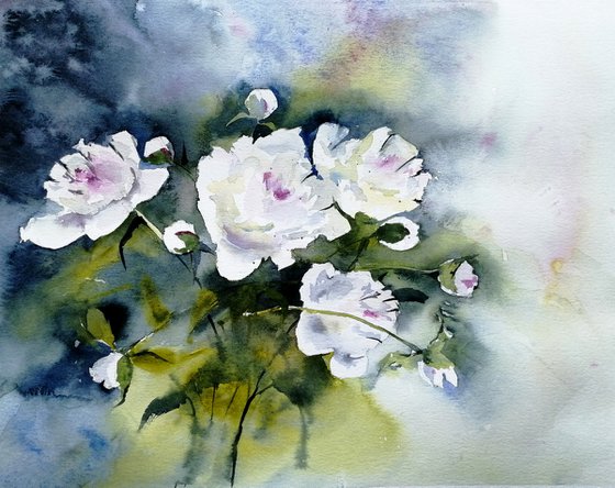 White peony flowers painting