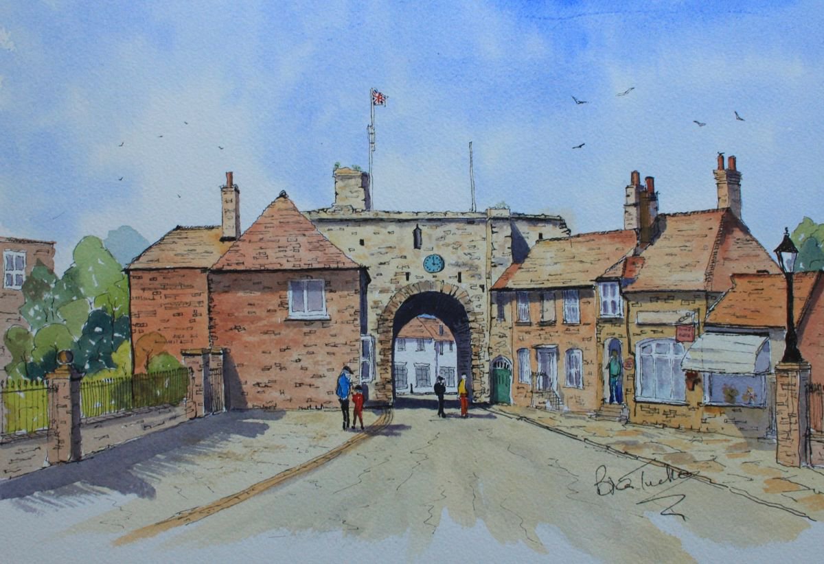 Photorealistic Landscape Watercolour By Brian Tucker, 14 X 10, The Landgate At Rye In Sussex, Original Artwork