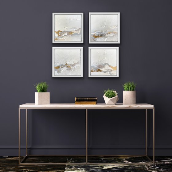 Poetic Landscape XI - Composition 4 paintings framed - Wall Art Ready to hang - Muted Colors