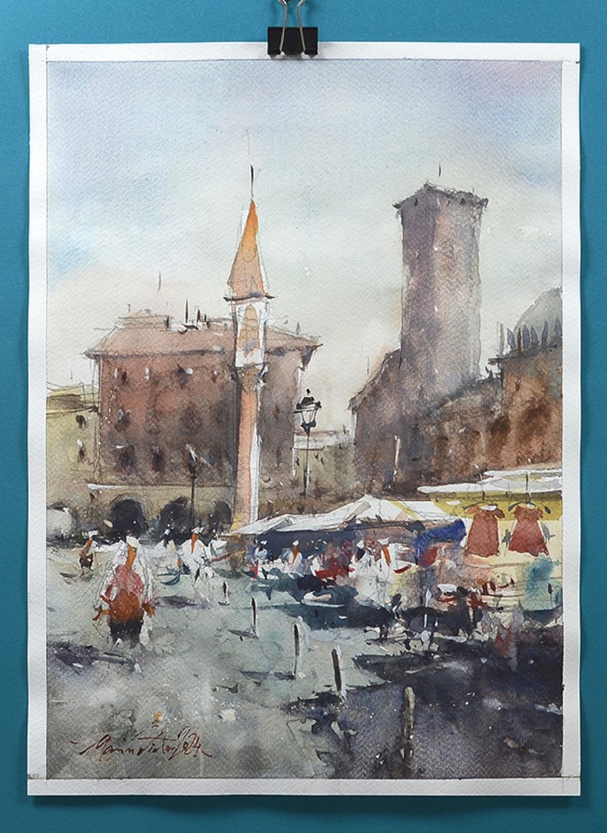 Impressionistic Cityscapes Watercolour By Marin Victor, 10 X 14", Padova, Urban Watercolor., Original Artwork