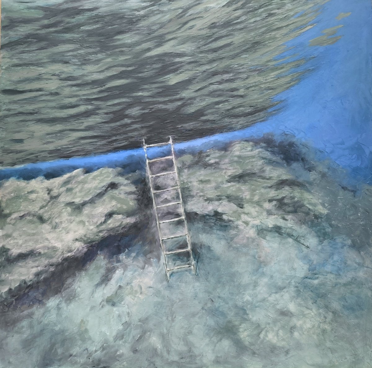 Photorealistic Landscape Oil Painting By Laura Chilivani, 28 X 28", Nel Blu, Original Artwork