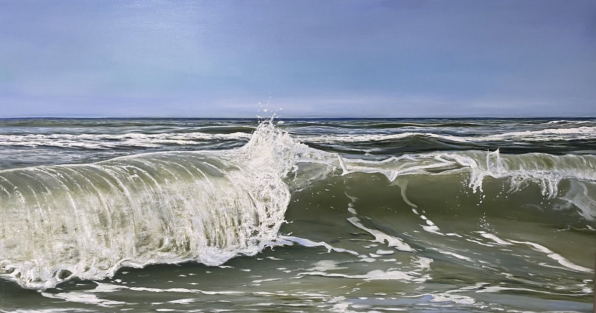 Photorealistic Landscape Oil Painting By Aflatun Israilov, 59 X 31, Ocean Wave 2025, Original Artwork