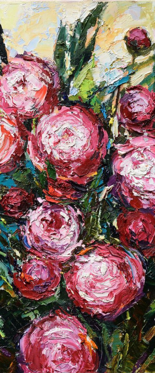 Peonies floral painting by Anastasiia Valiulina