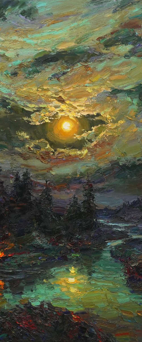 Mysterious Night over the river by Alisa Onipchenko-Cherniakovska