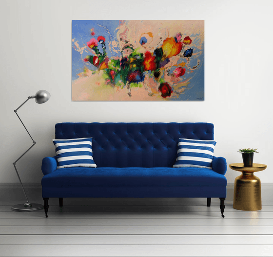 63" Extra Large Floral Abstract painting "Dance of flowers"