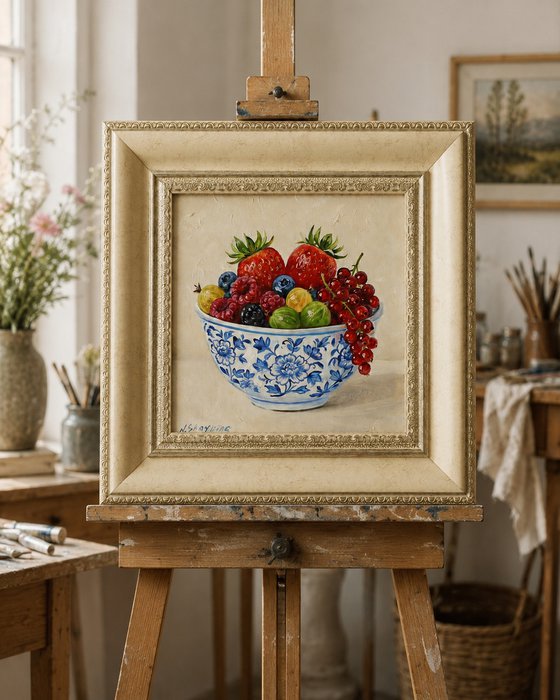 Summer Berries in Blue Bowl