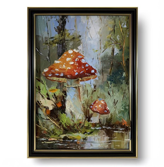 Fly agaric.Mushrooms landscape