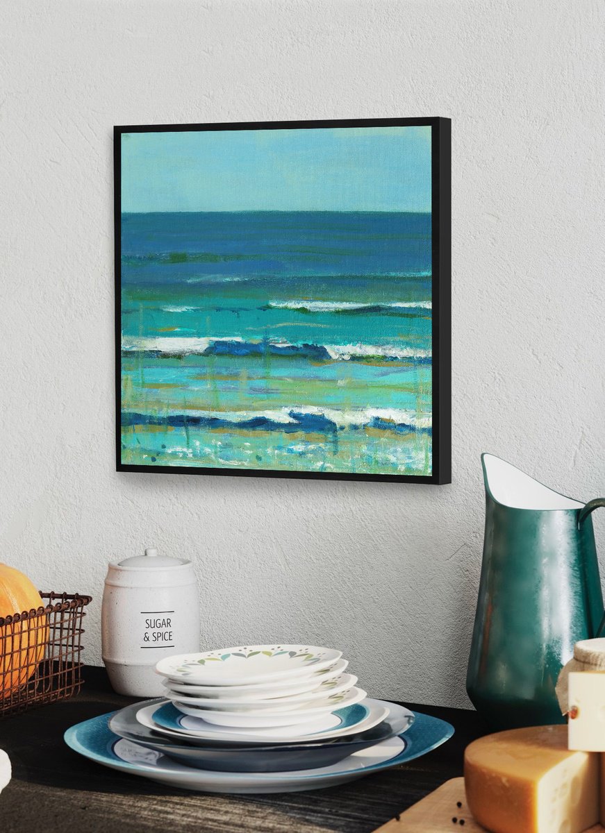 Impressionistic Landscape Oil Painting By Bo Kravchenko, 12 X 12, Sandbar Ocean, Framed, Original Artwork