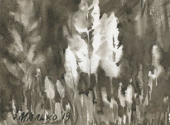 Wild cereals / Monochrome watercolor sketch Grassland