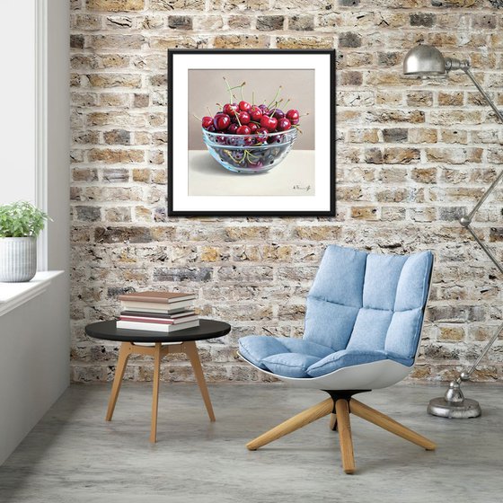 Cherries in a Glass Bowl