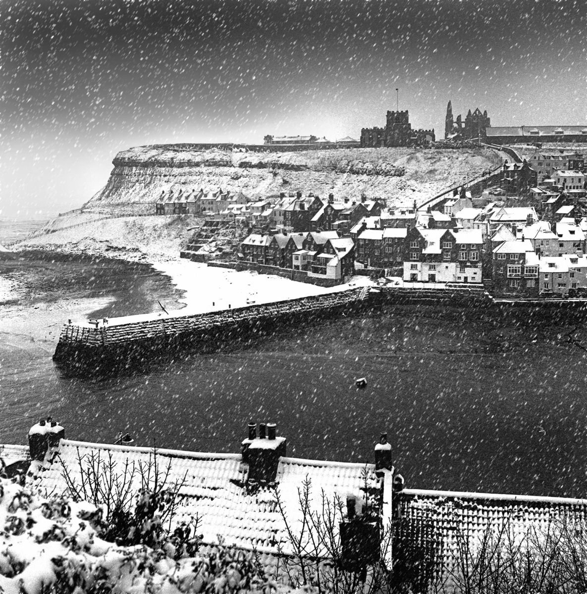 Photorealistic Landscape Photograph By Paul Berriff Obe, 23 X 23", Whitby Snowstorm, Original Artwork