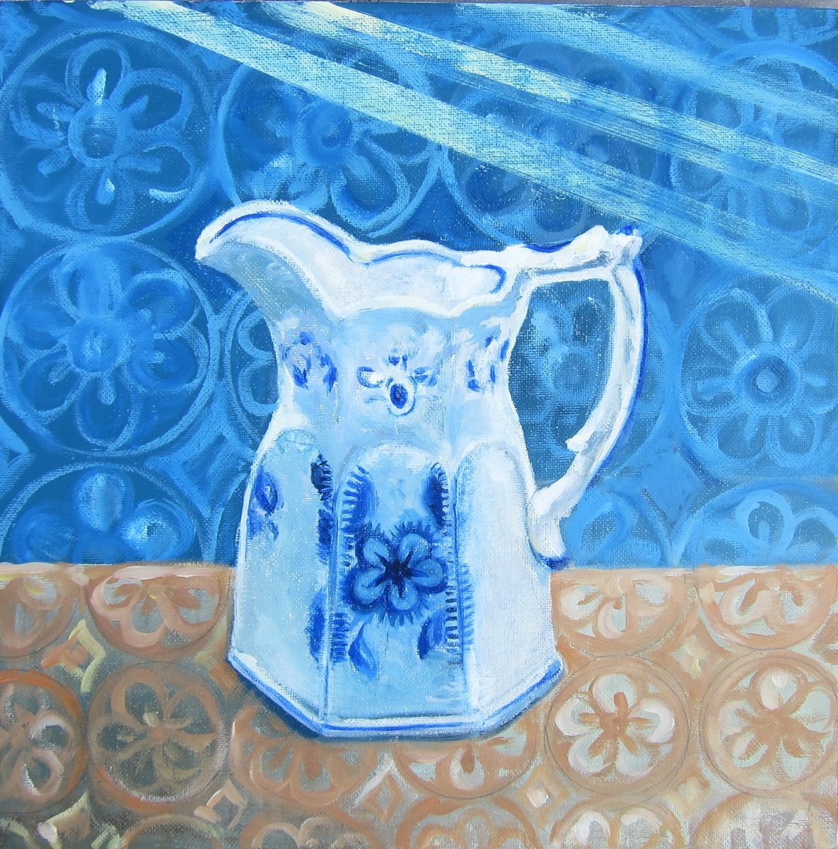 Still Life Oil Painting By Sophie Colmer-Stocker, 12 X 12", Blue Jug, Original Artwork