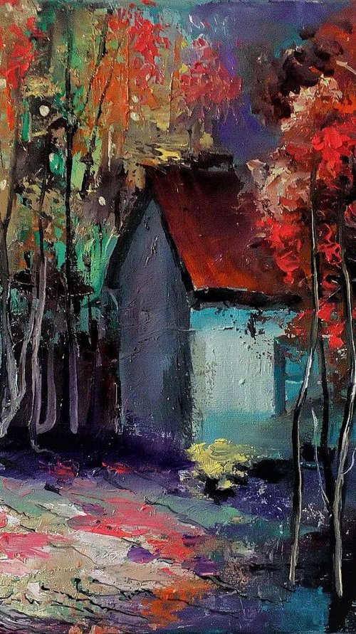 Landscape #10 - 40 x 30cm Original Oil Painting by Reneta Isin