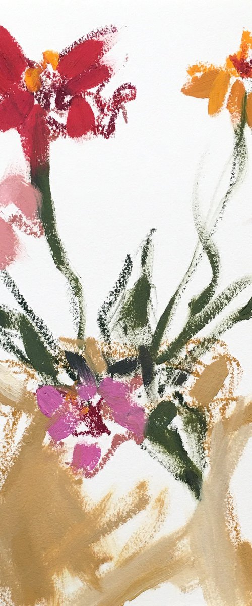 Zinnias In Ochre Jug by Tammy Silbermann