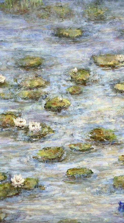 Lilies on a pond by Miri Baruch