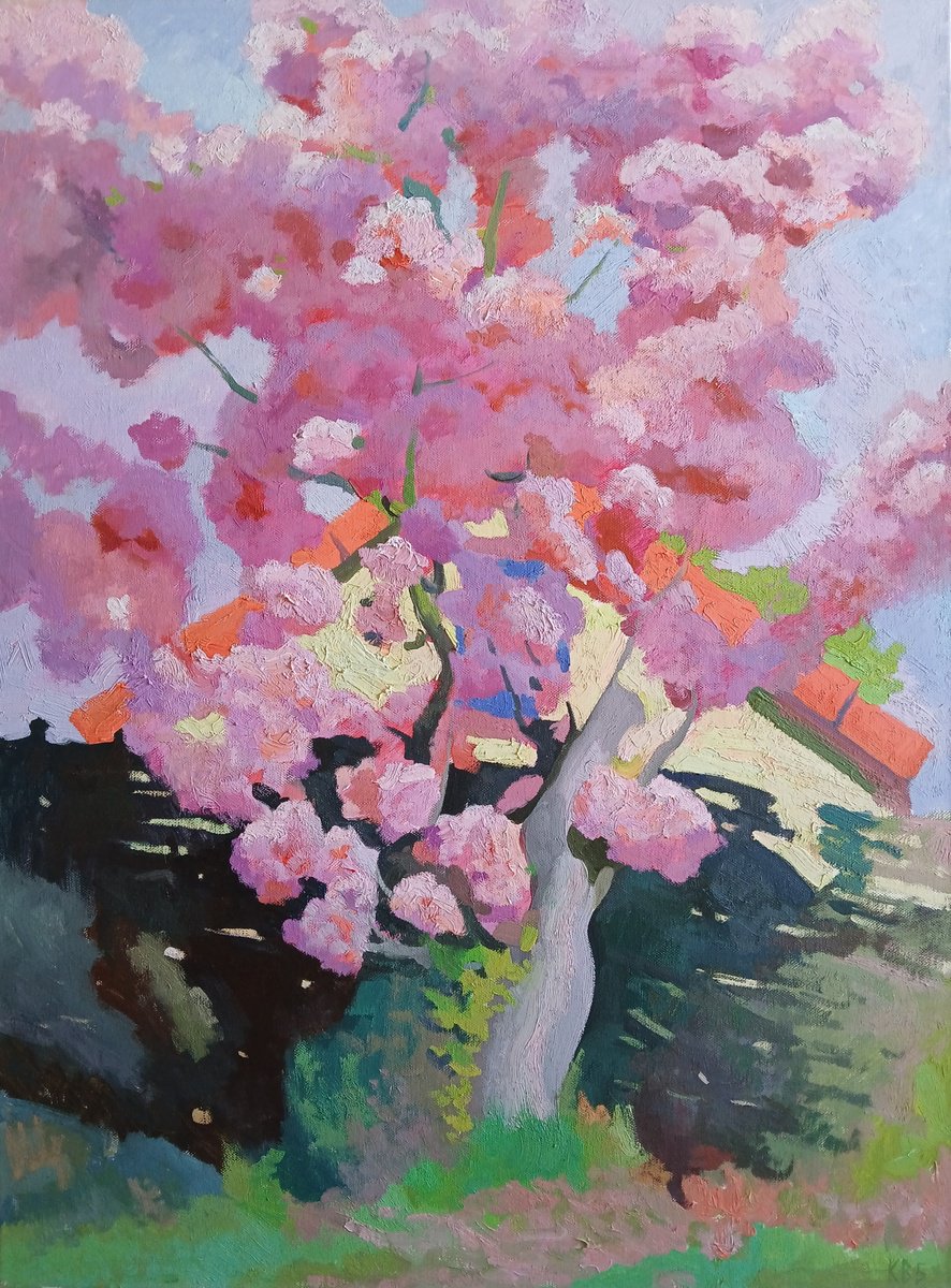 Impressionistic Landscape Oil Painting By Vasyl Koval, 24 X 31", Spring In Berlin, Original Artwork