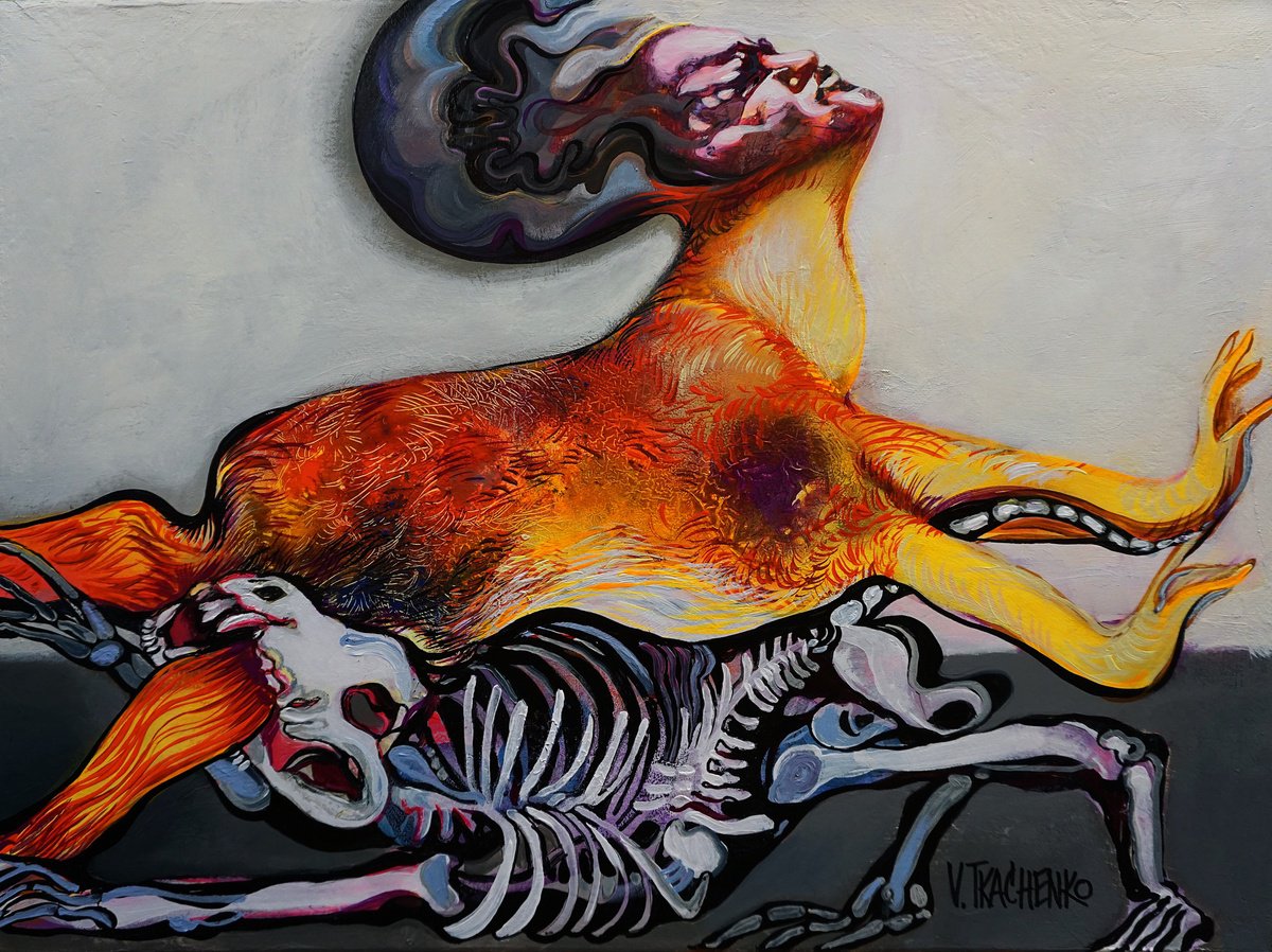Organic Animal Acrylic Painting By Victor Tkachenko, 24 X 18", Same Mistake, Original Artwork