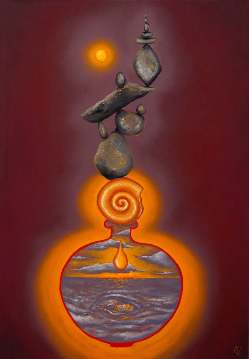 Surrealistic Still Life Painting By Eve Devore, 14 X 19, Equilibrium, Original Artwork