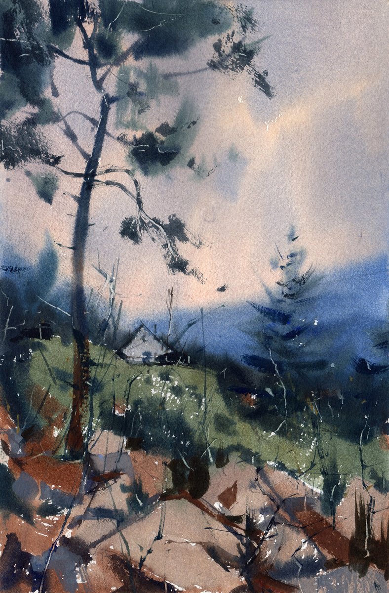 Impressionistic Landscape Watercolour By Yurii Prysiazhnyi, 7 X 11", Carpathian Mountains, Original Artwork