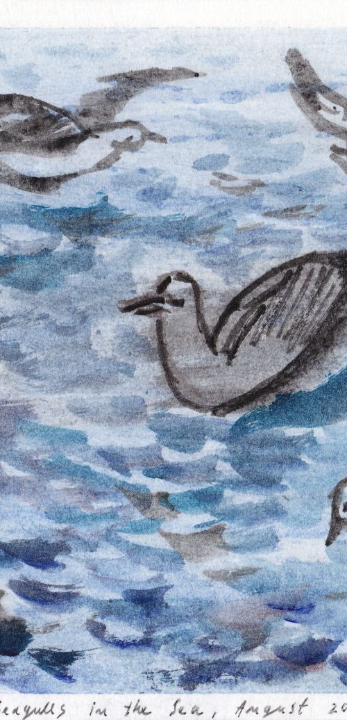 Seagulls in the Sea, August 2016, acrylic on paper, 21 x 24,2 cm by Alenka Koderman
