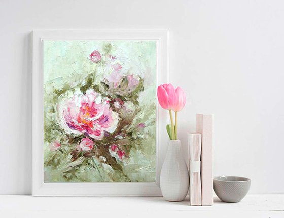 Peonies Bouquet Painting Small Floral Wall Art Peony Flower Artwork