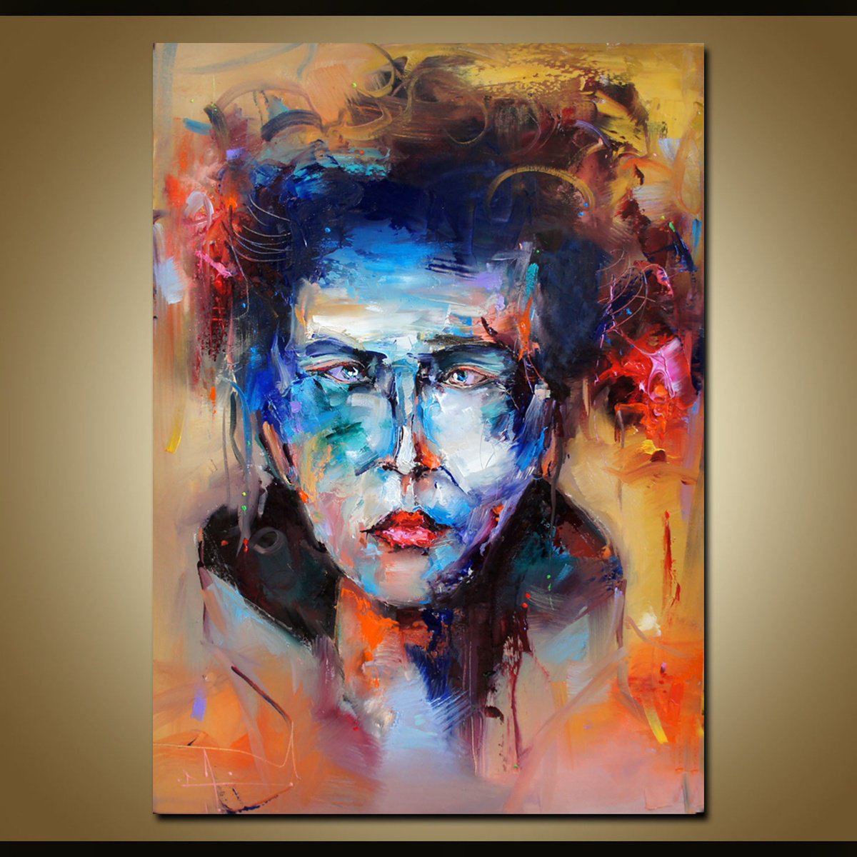 Abstract Portrait Oil Painting By Stanislav Lazarov, 20 X 28", A Different Point Of View, Original Artwork
