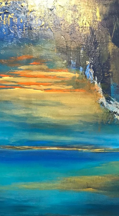 Abstract Sunset4 over water large blue abstract painting seascape by Henrieta Angel