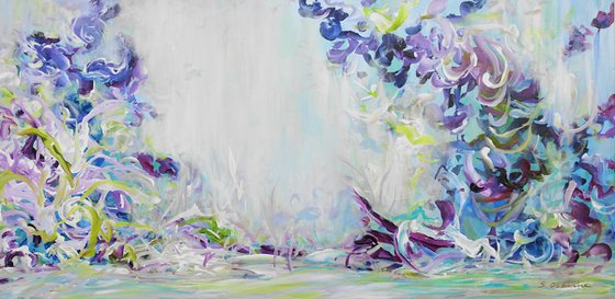 Abstract Floral Landscape. Floral Garden. Abstract Tropical Forest Original Painting on Canvas. Impressionism. Modern Art
